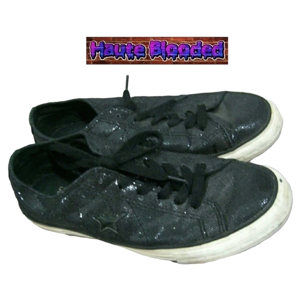 Converse One Star Black Glitter Shoes Chucks Chuck Taylor Bling Dark Academia 7